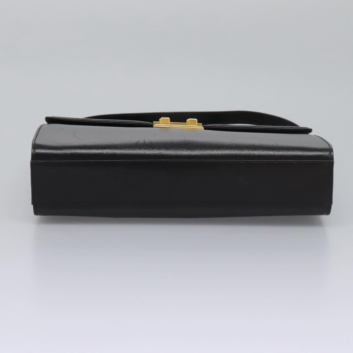 GUCCI Hand Bag Leather Black Gold Auth ep7529