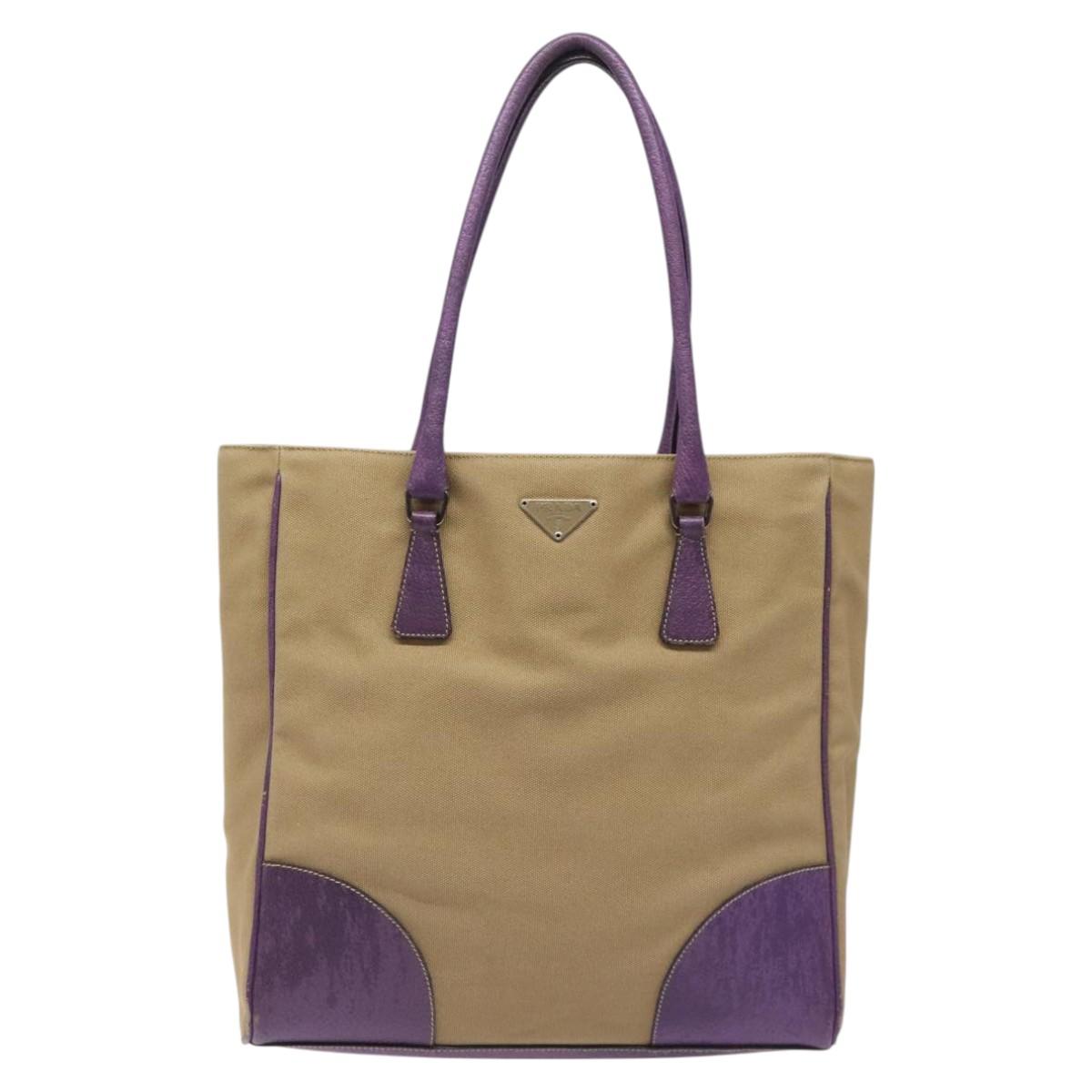 PRADA Tote Bag Canvas Beige Auth ep7542