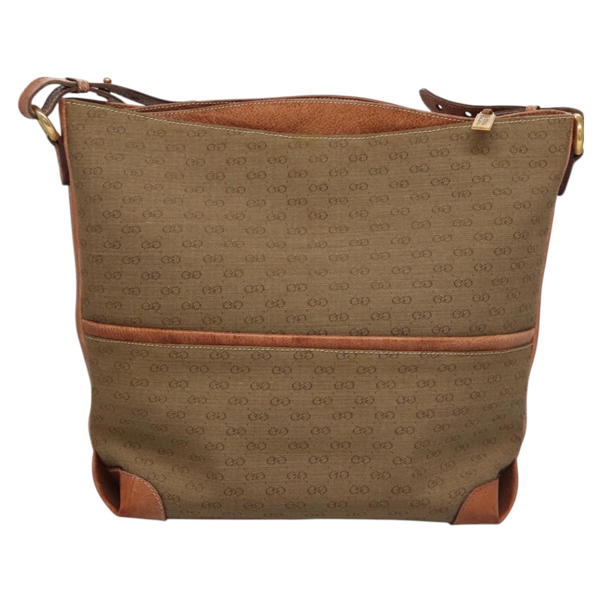 GUCCI Micro GG Supreme Shoulder Bag PVC Leather Beige Brown gold Auth ep7547