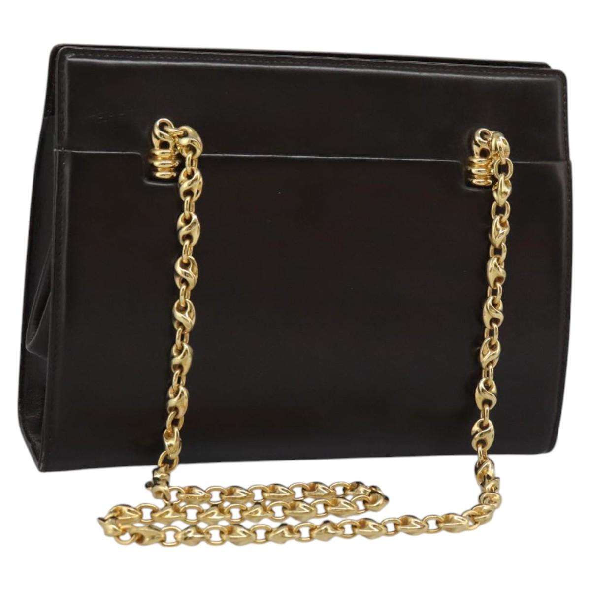 GUCCI Chain Shoulder Bag Leather Brown Gold Auth ep7560