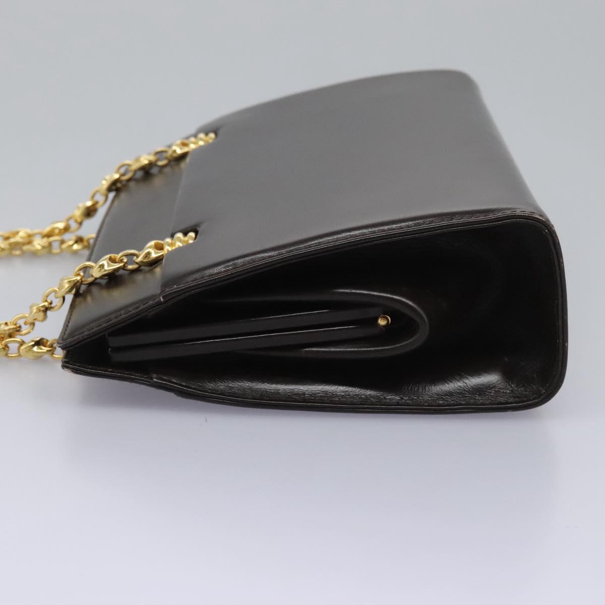GUCCI Chain Shoulder Bag Leather Brown Gold Auth ep7560