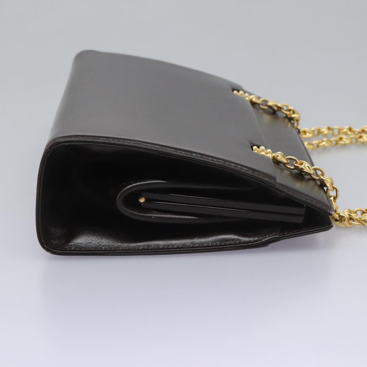 GUCCI Chain Shoulder Bag Leather Brown Gold Auth ep7560