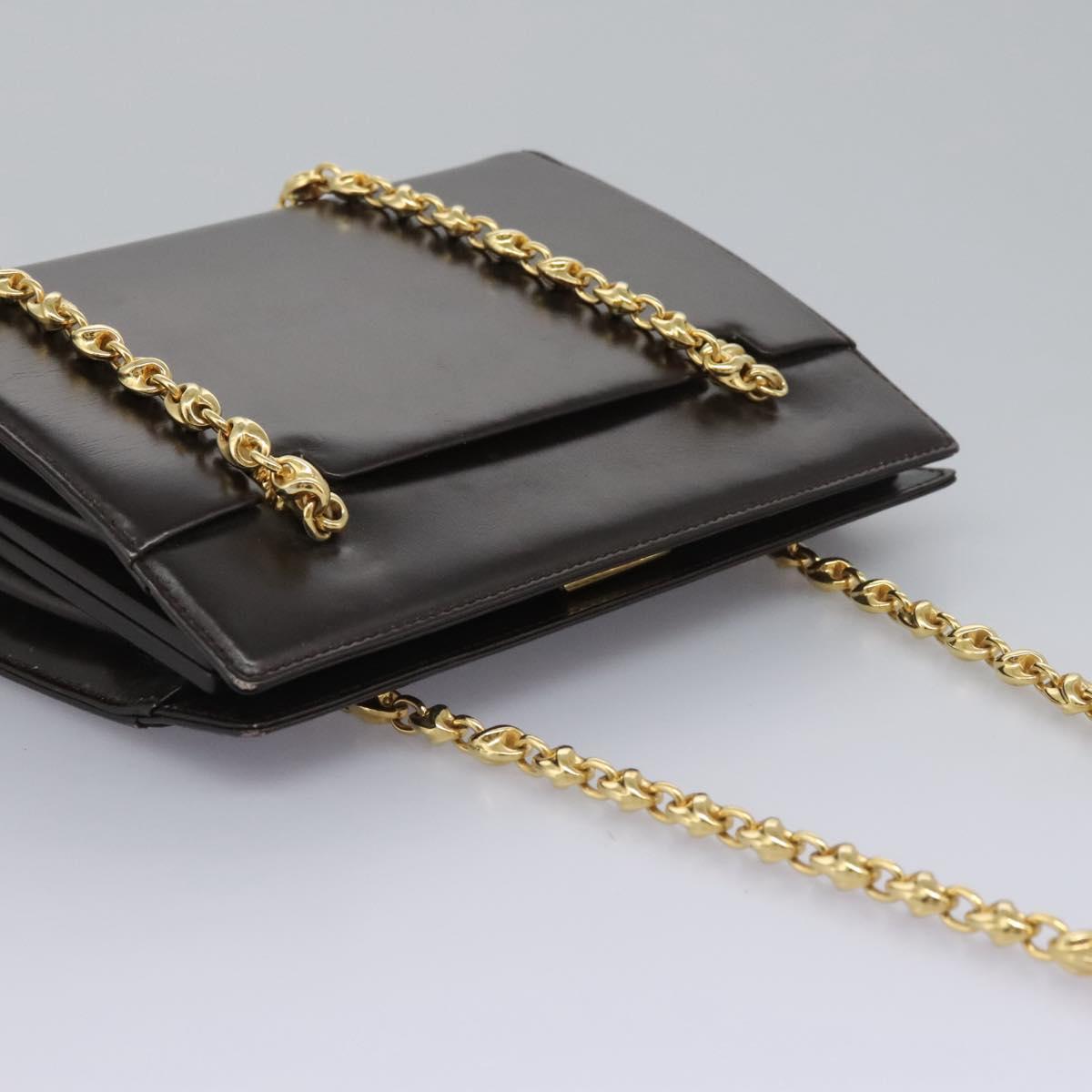 GUCCI Chain Shoulder Bag Leather Brown Gold Auth ep7560