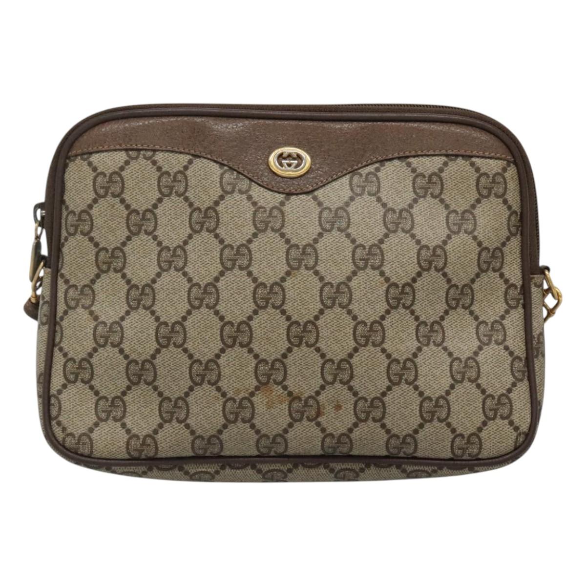 GUCCI GG Supreme Shoulder Bag PVC Beige Brown gold 97 02 068 Auth ep7562