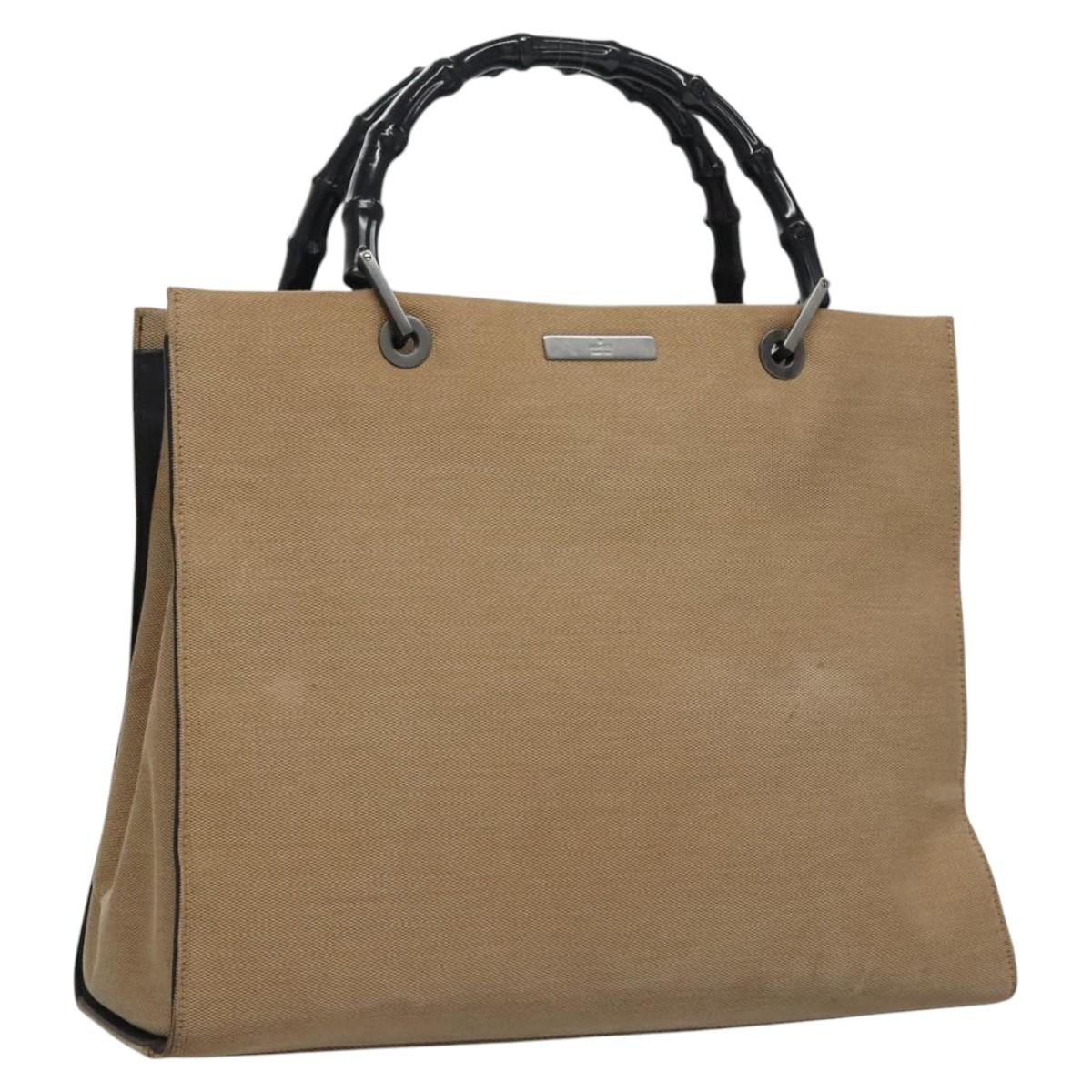 GUCCI Bamboo Hand Bag Canvas Beige Black 002 1010 Auth ep7583