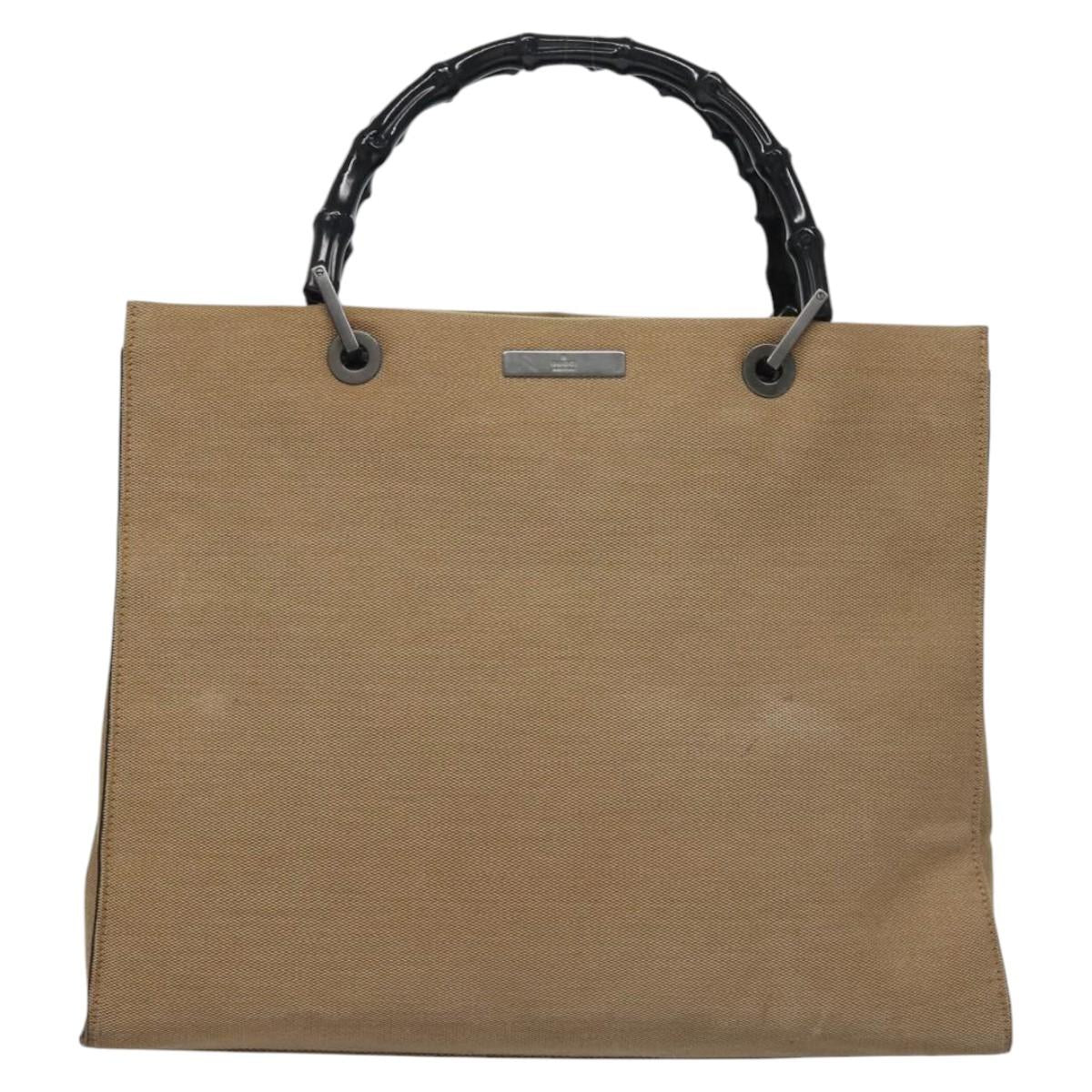 GUCCI Bamboo Hand Bag Canvas Beige Black 002 1010 Auth ep7583