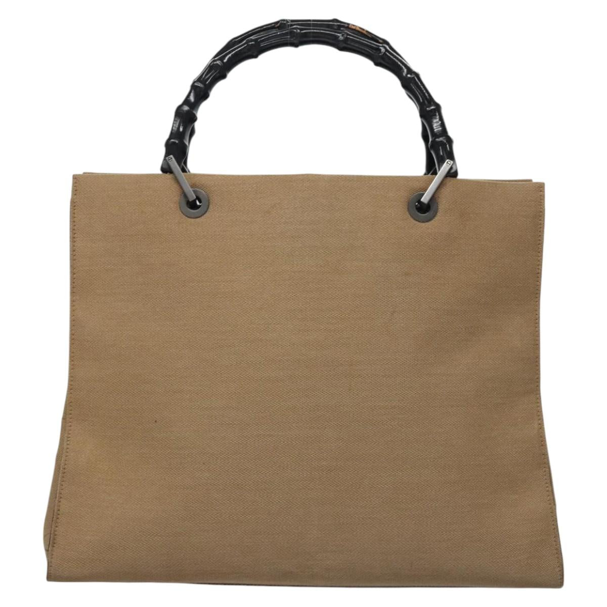 GUCCI Bamboo Hand Bag Canvas Beige Black 002 1010 Auth ep7583