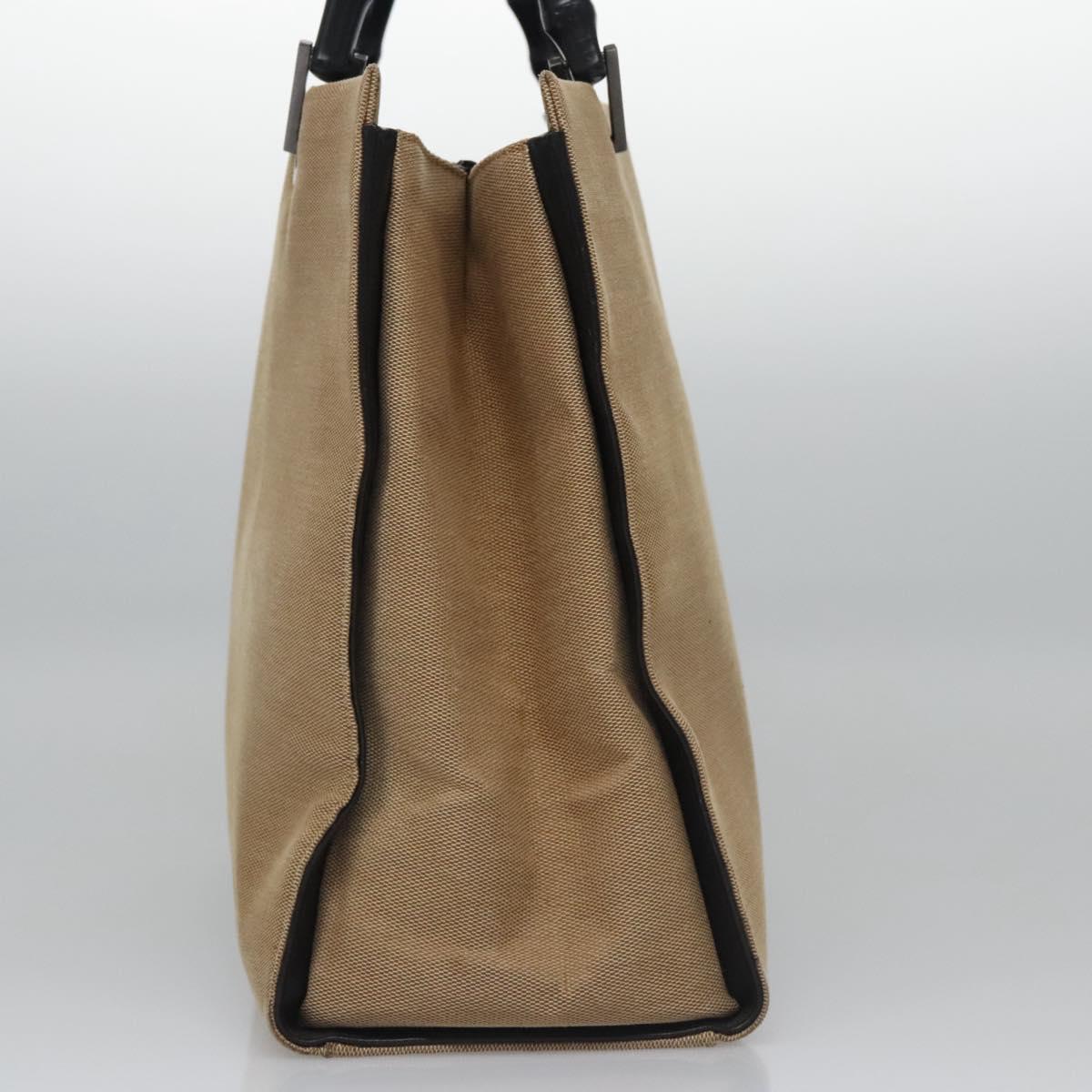 GUCCI Bamboo Hand Bag Canvas Beige Black 002 1010 Auth ep7583