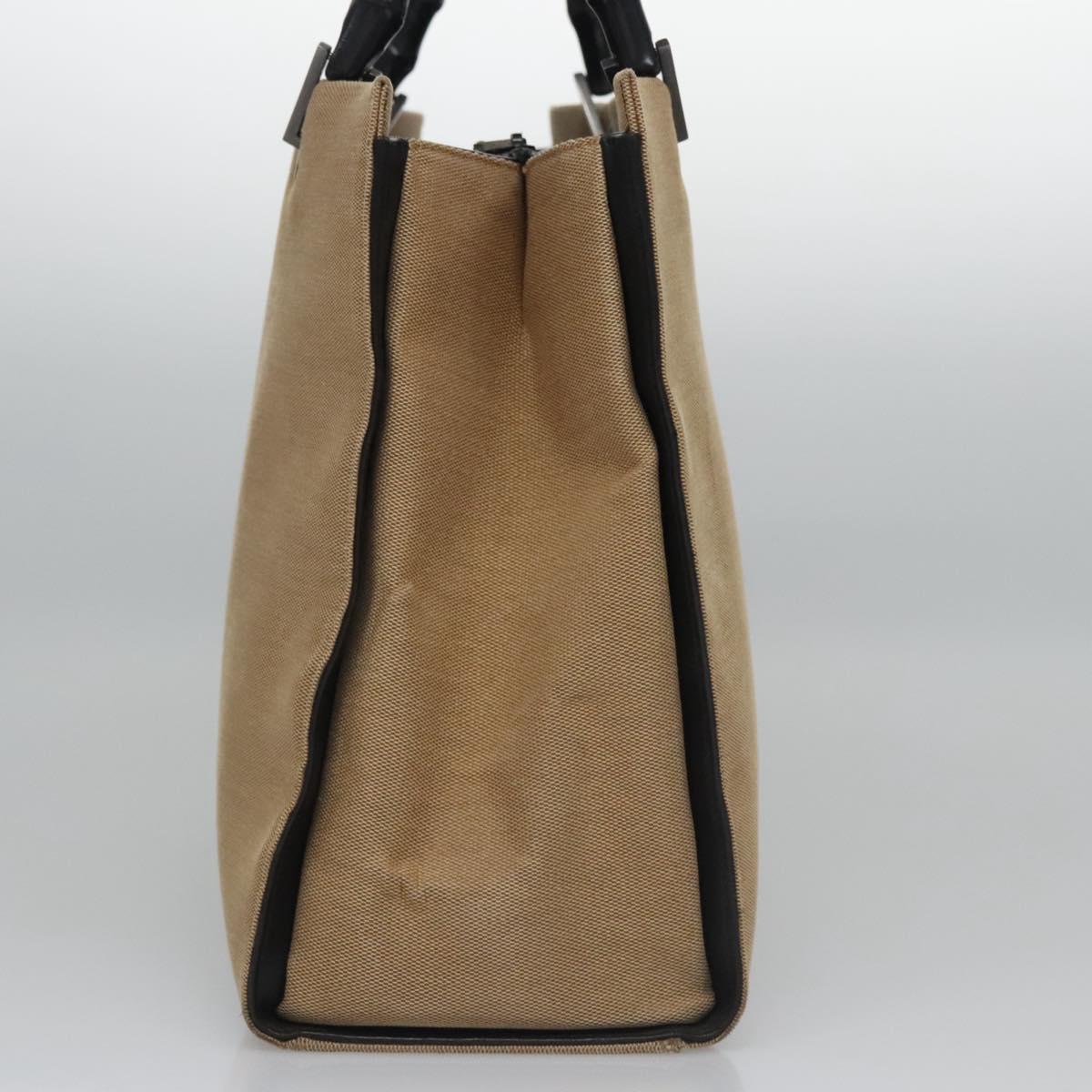 GUCCI Bamboo Hand Bag Canvas Beige Black 002 1010 Auth ep7583