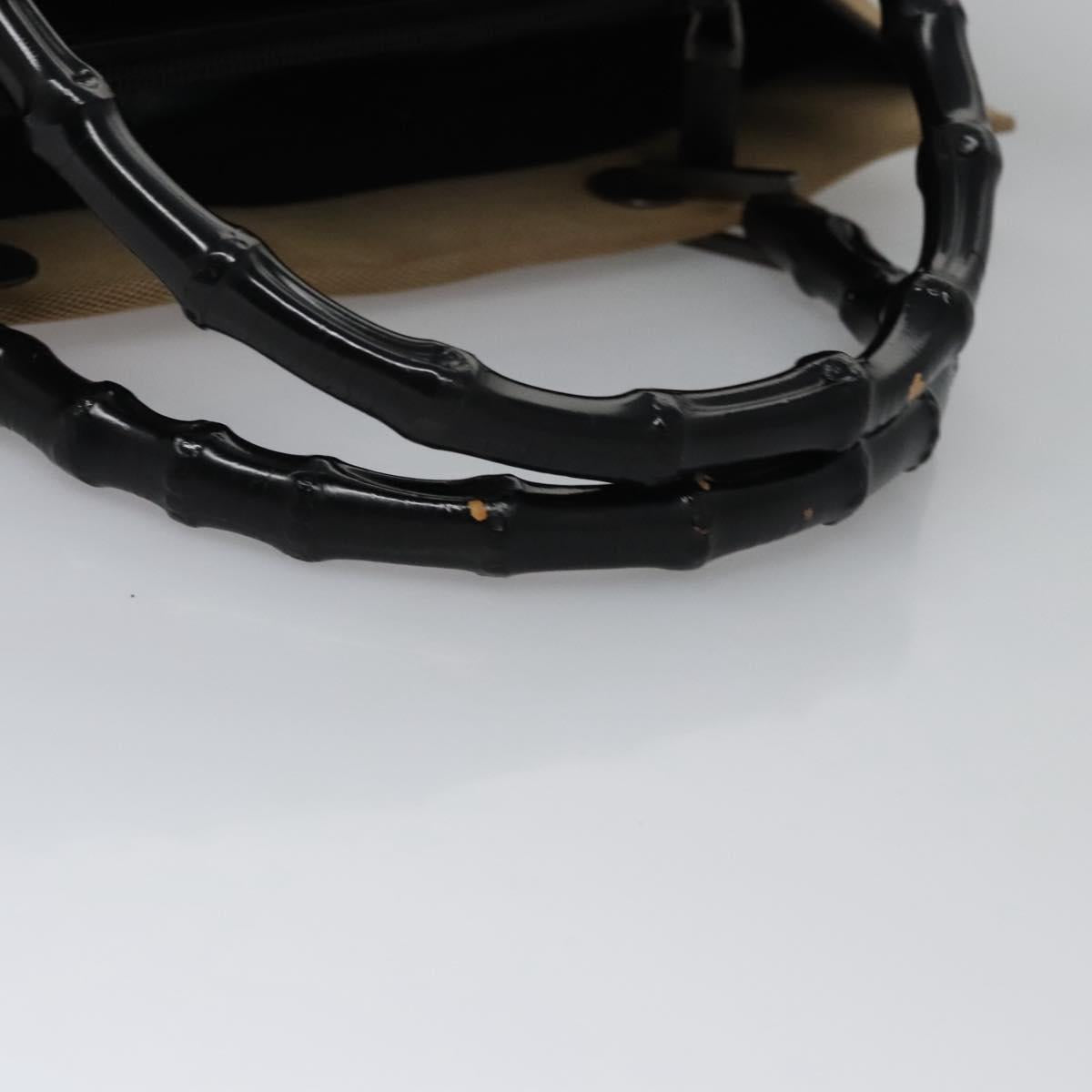 GUCCI Bamboo Hand Bag Canvas Beige Black 002 1010 Auth ep7583