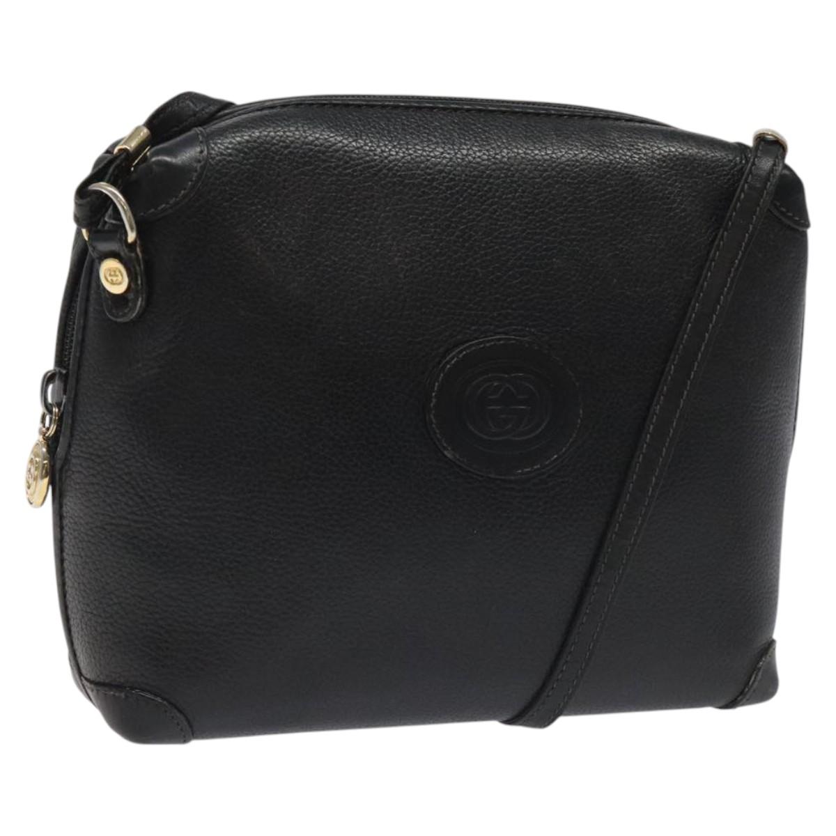GUCCI Shoulder Bag Leather Black Gold 007 115 0093 Auth ep7596