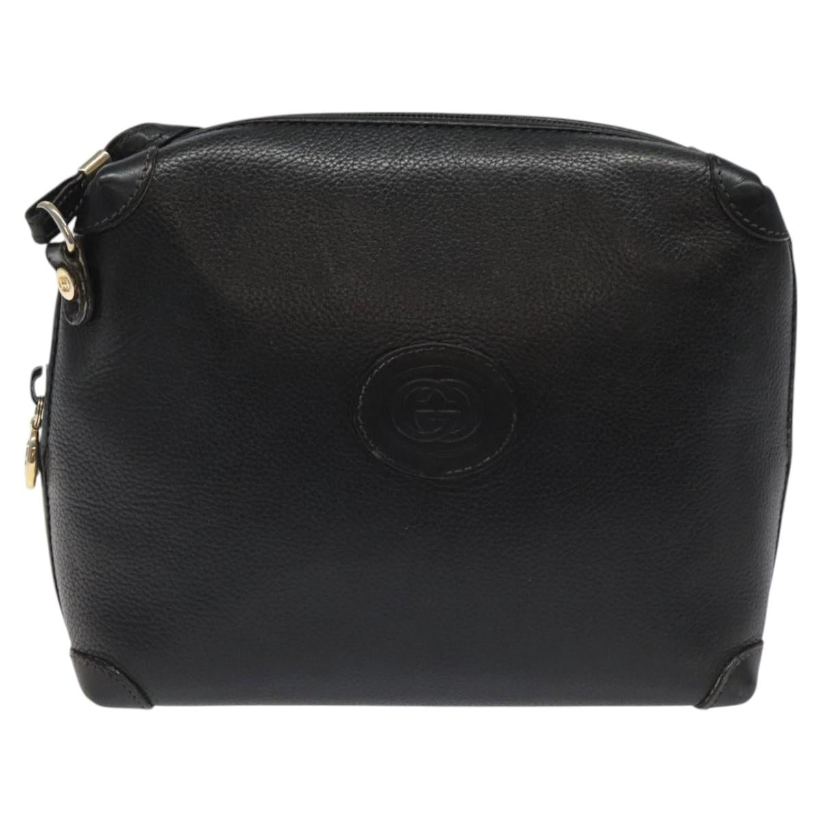 GUCCI Shoulder Bag Leather Black Gold 007 115 0093 Auth ep7596