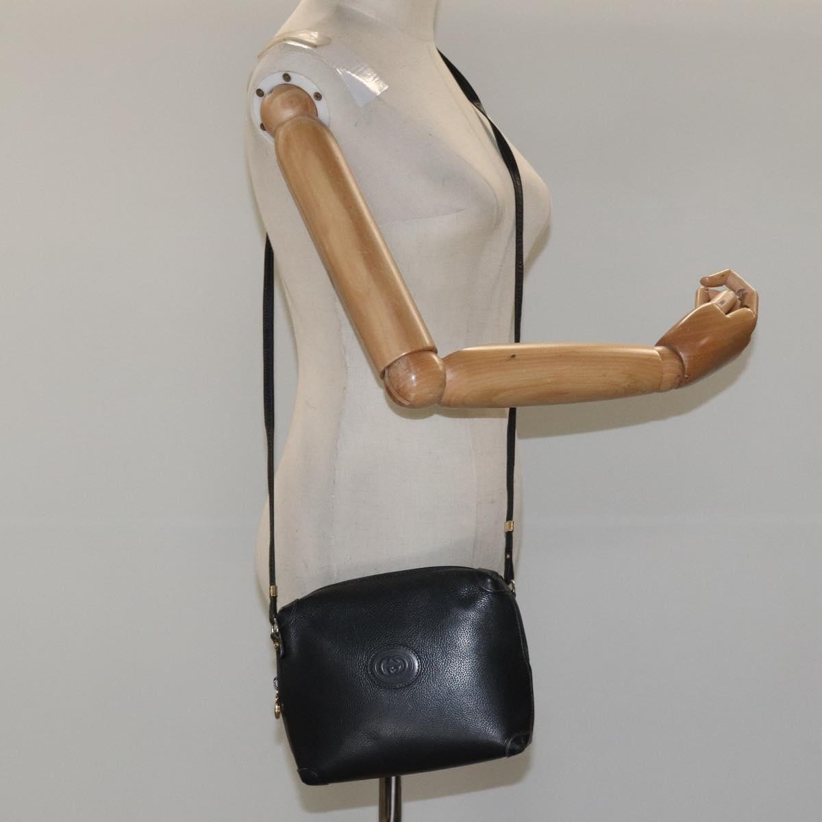 GUCCI Shoulder Bag Leather Black Gold 007 115 0093 Auth ep7596
