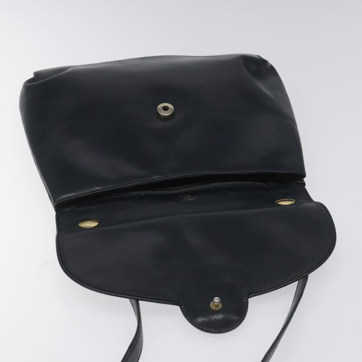 GUCCI Shoulder Bag Leather Navy Gold Auth ep7619