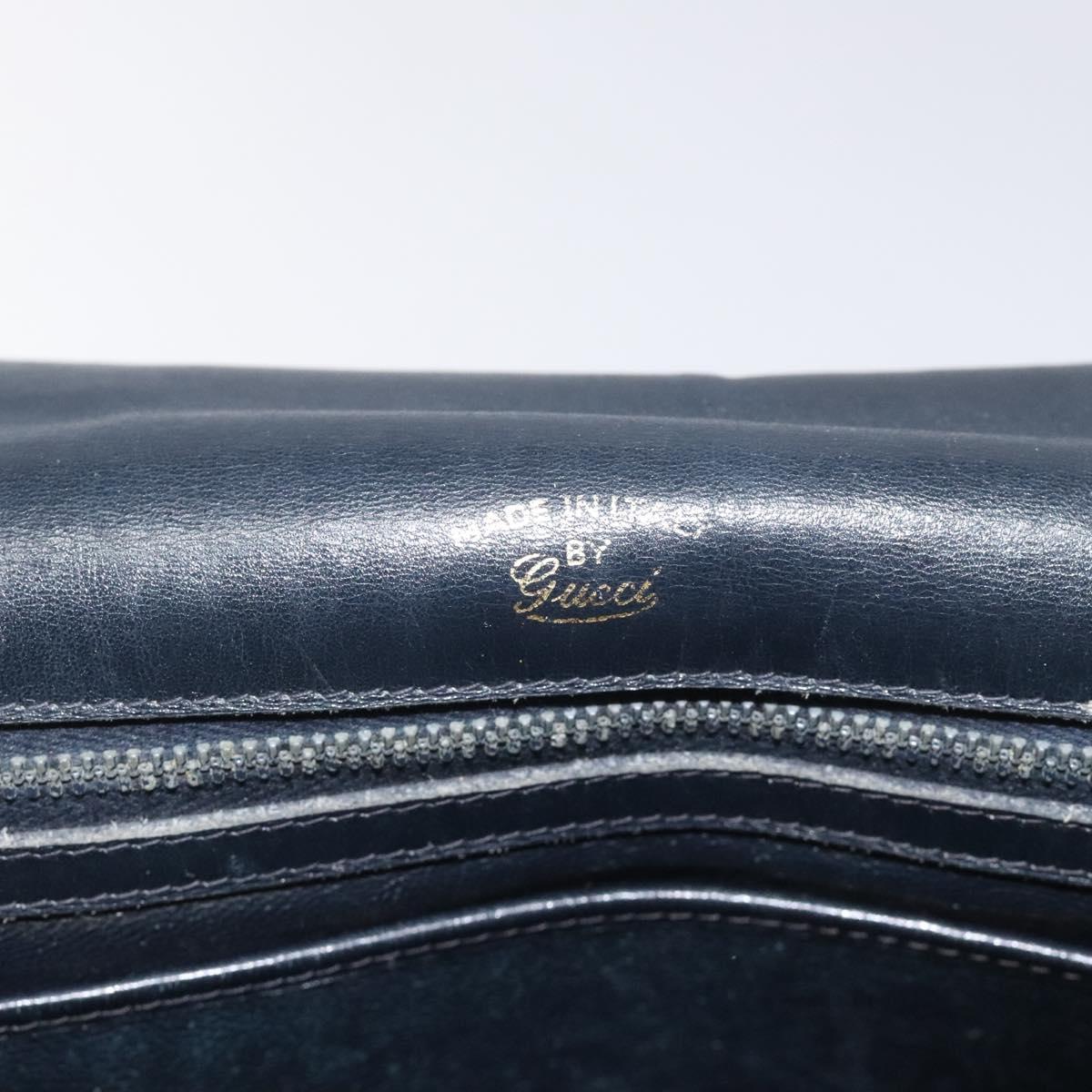 GUCCI Shoulder Bag Leather Navy Gold Auth ep7619
