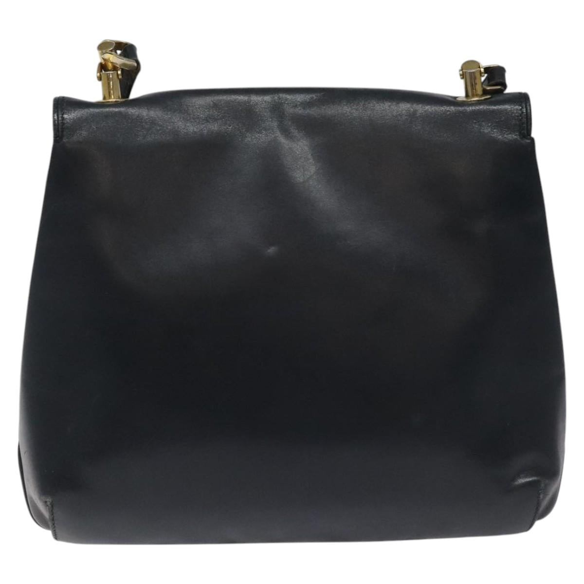 GUCCI Shoulder Bag Leather Navy Gold Auth ep7619