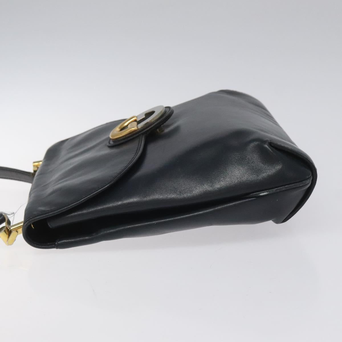 GUCCI Shoulder Bag Leather Navy Gold Auth ep7619