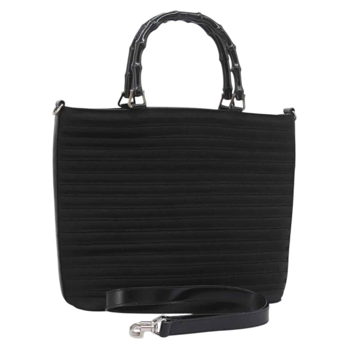 GUCCI Bamboo Hand Bag Canvas 2way Black 000 1705 0588 Auth ep7659