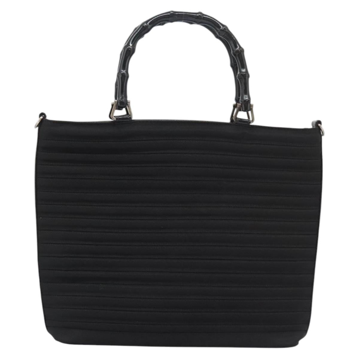 GUCCI Bamboo Hand Bag Canvas 2way Black 000 1705 0588 Auth ep7659