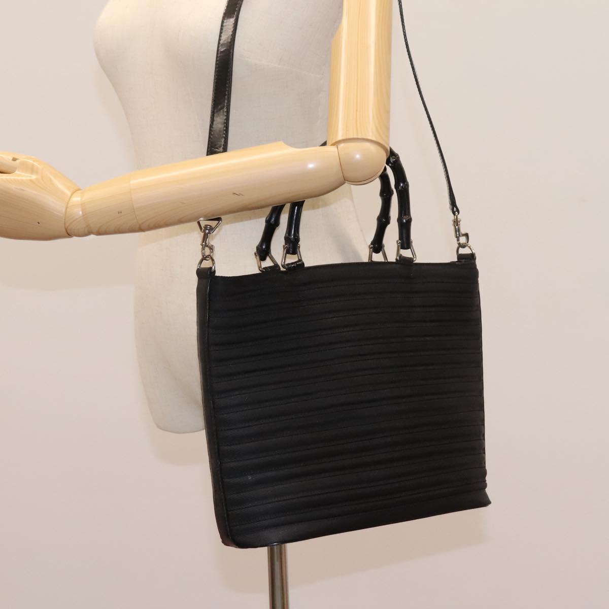 GUCCI Bamboo Hand Bag Canvas 2way Black 000 1705 0588 Auth ep7659