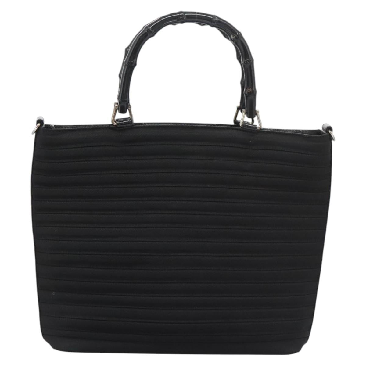 GUCCI Bamboo Hand Bag Canvas 2way Black 000 1705 0588 Auth ep7659