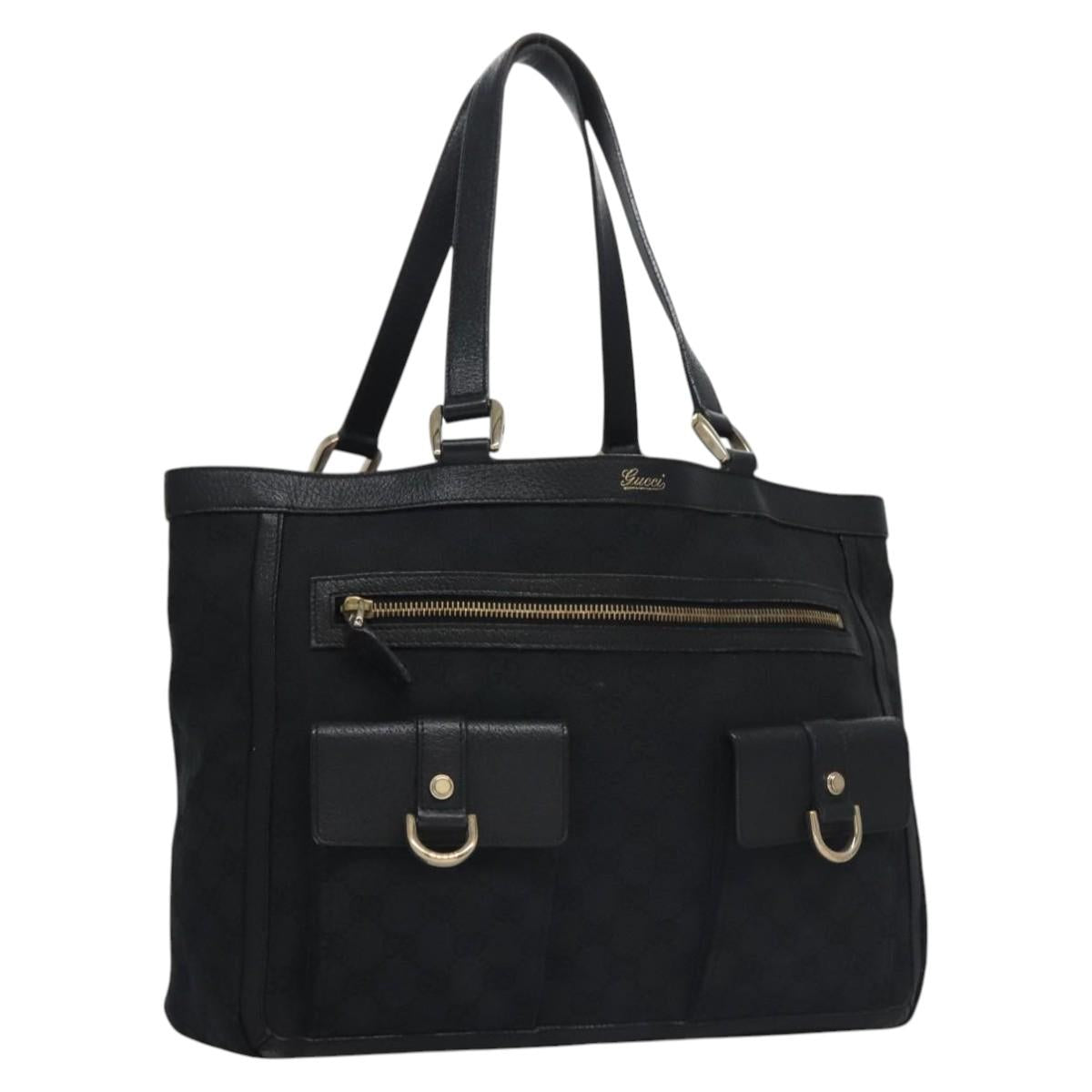 GUCCI GG Canvas Tote Bag Black Gold 146247 Auth ep7662