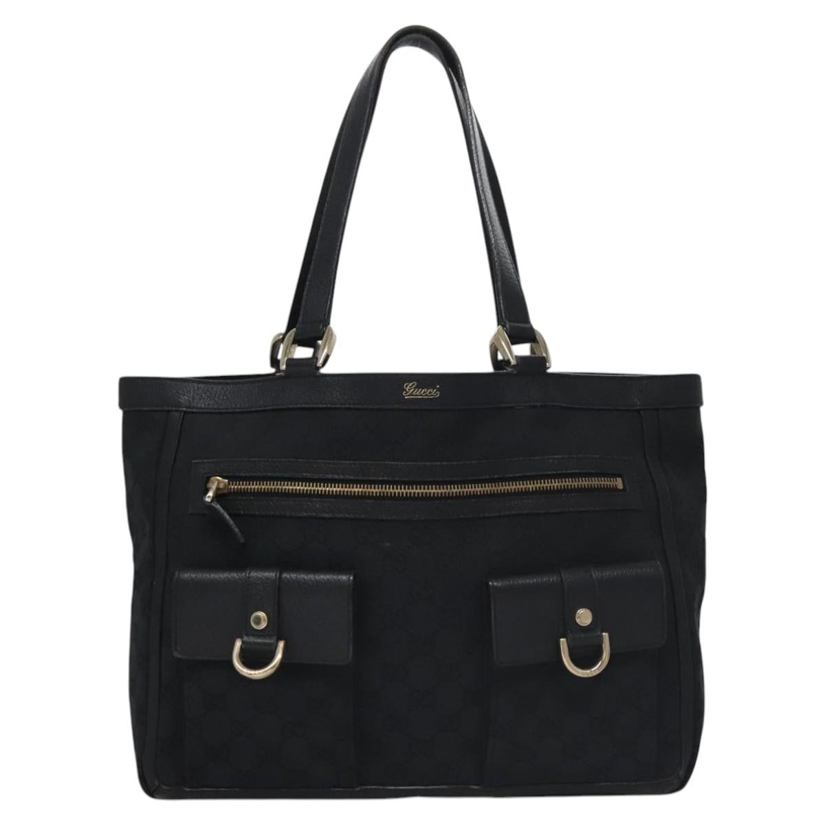 GUCCI GG Canvas Tote Bag Black Gold 146247 Auth ep7662