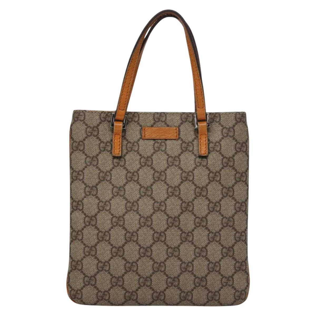 GUCCI GG Supreme Hand Bag PVC Leather Beige Silver 114600 Auth ep7666