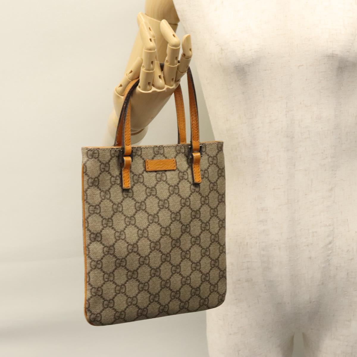 GUCCI GG Supreme Hand Bag PVC Leather Beige Silver 114600 Auth ep7666