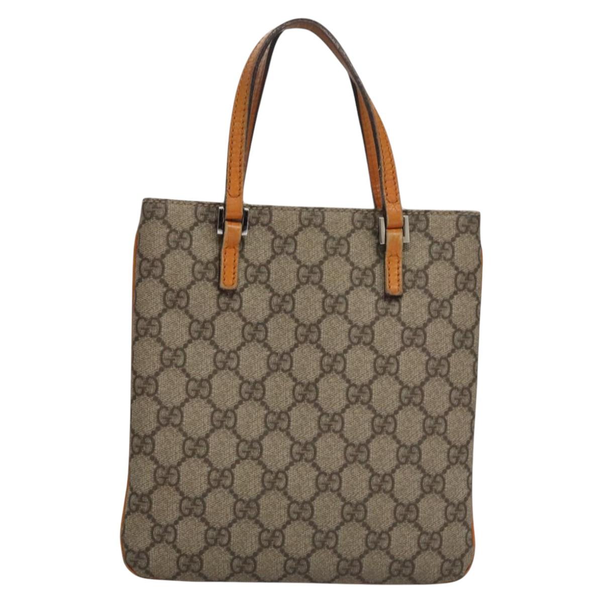 GUCCI GG Supreme Hand Bag PVC Leather Beige Silver 114600 Auth ep7666