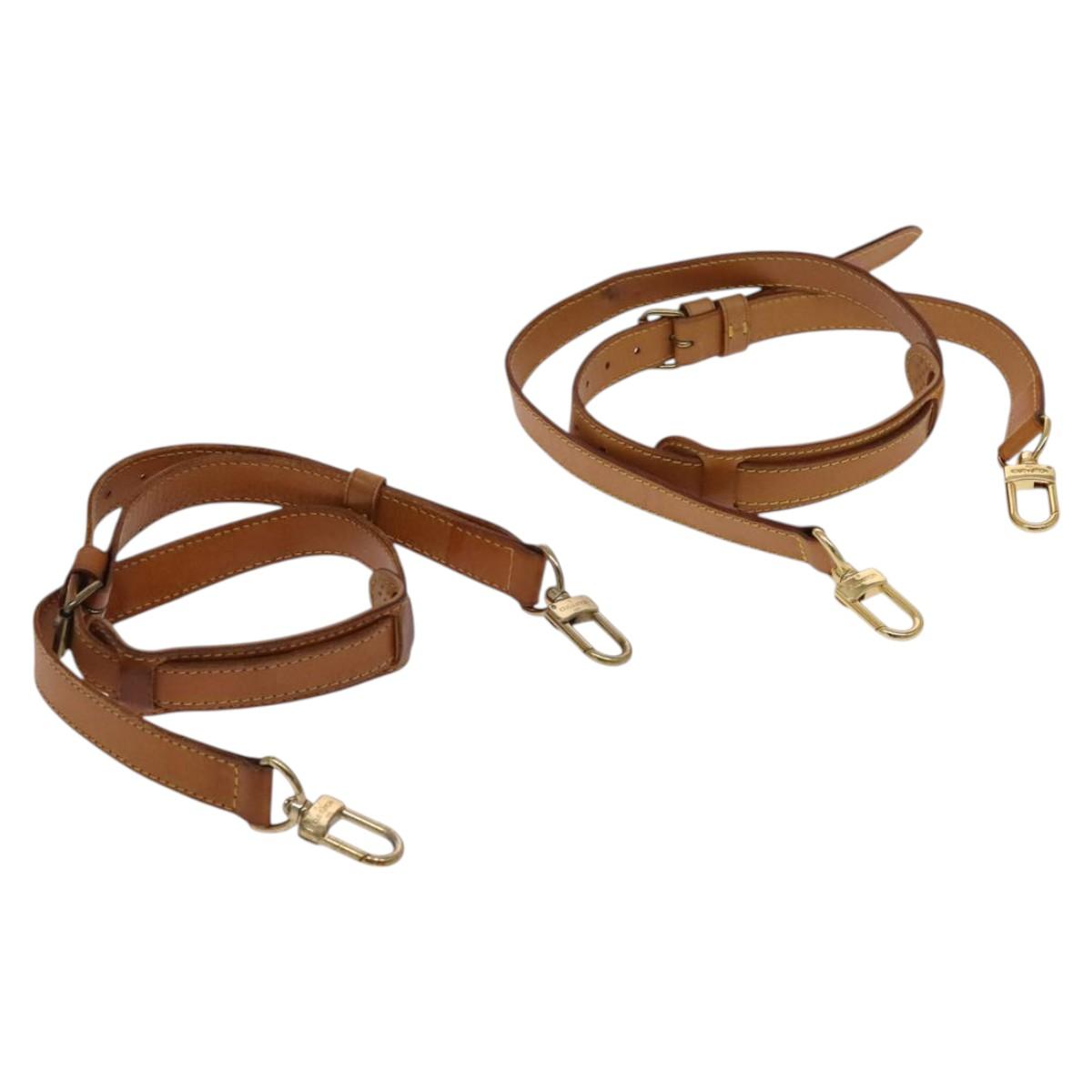 LOUIS VUITTON Shoulder Strap Leather 2Set Beige LV Auth ep7683