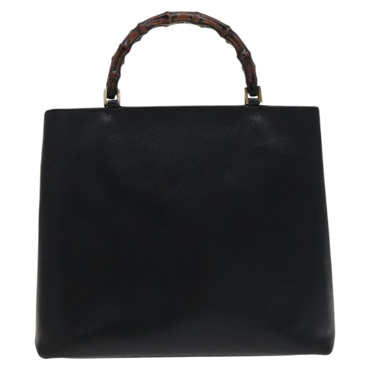 GUCCI Bamboo Hand Bag Leather Black Gold 002 0505 Auth ep7706