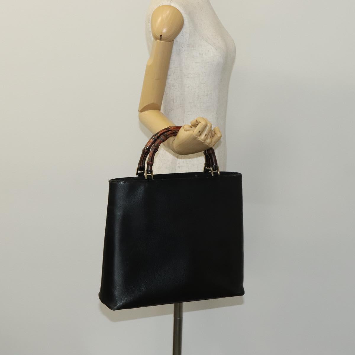 GUCCI Bamboo Hand Bag Leather Black Gold 002 0505 Auth ep7706