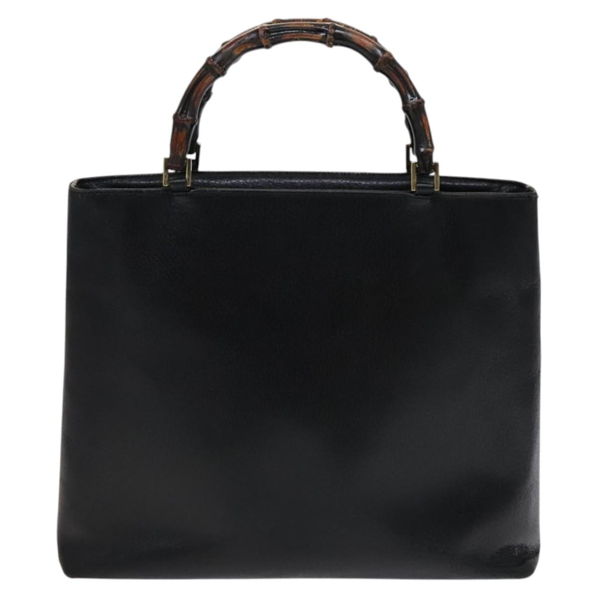 GUCCI Bamboo Hand Bag Leather Black Gold 002 0505 Auth ep7706