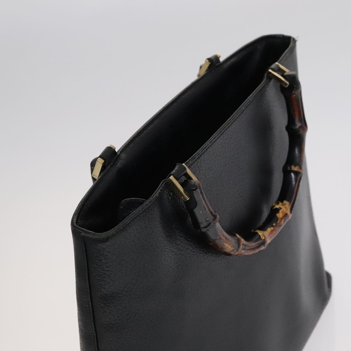 GUCCI Bamboo Hand Bag Leather Black Gold 002 0505 Auth ep7706