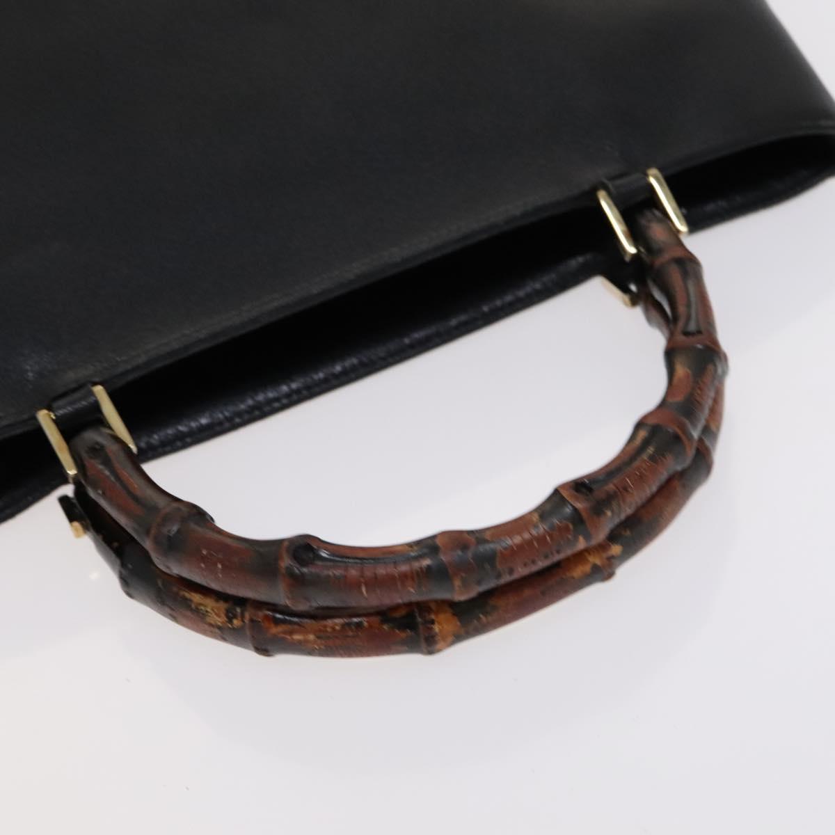 GUCCI Bamboo Hand Bag Leather Black Gold 002 0505 Auth ep7706