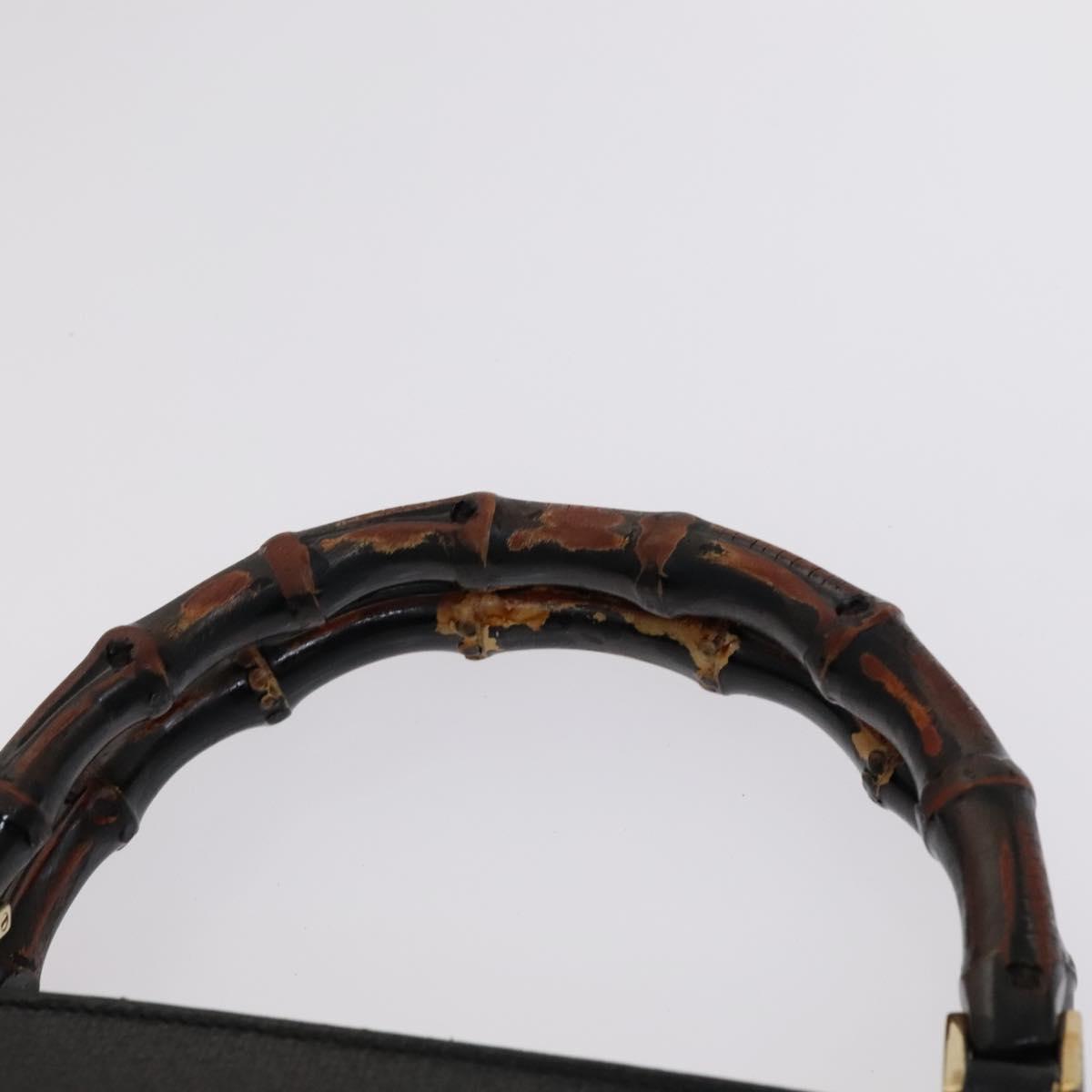GUCCI Bamboo Hand Bag Leather Black Gold 002 0505 Auth ep7706