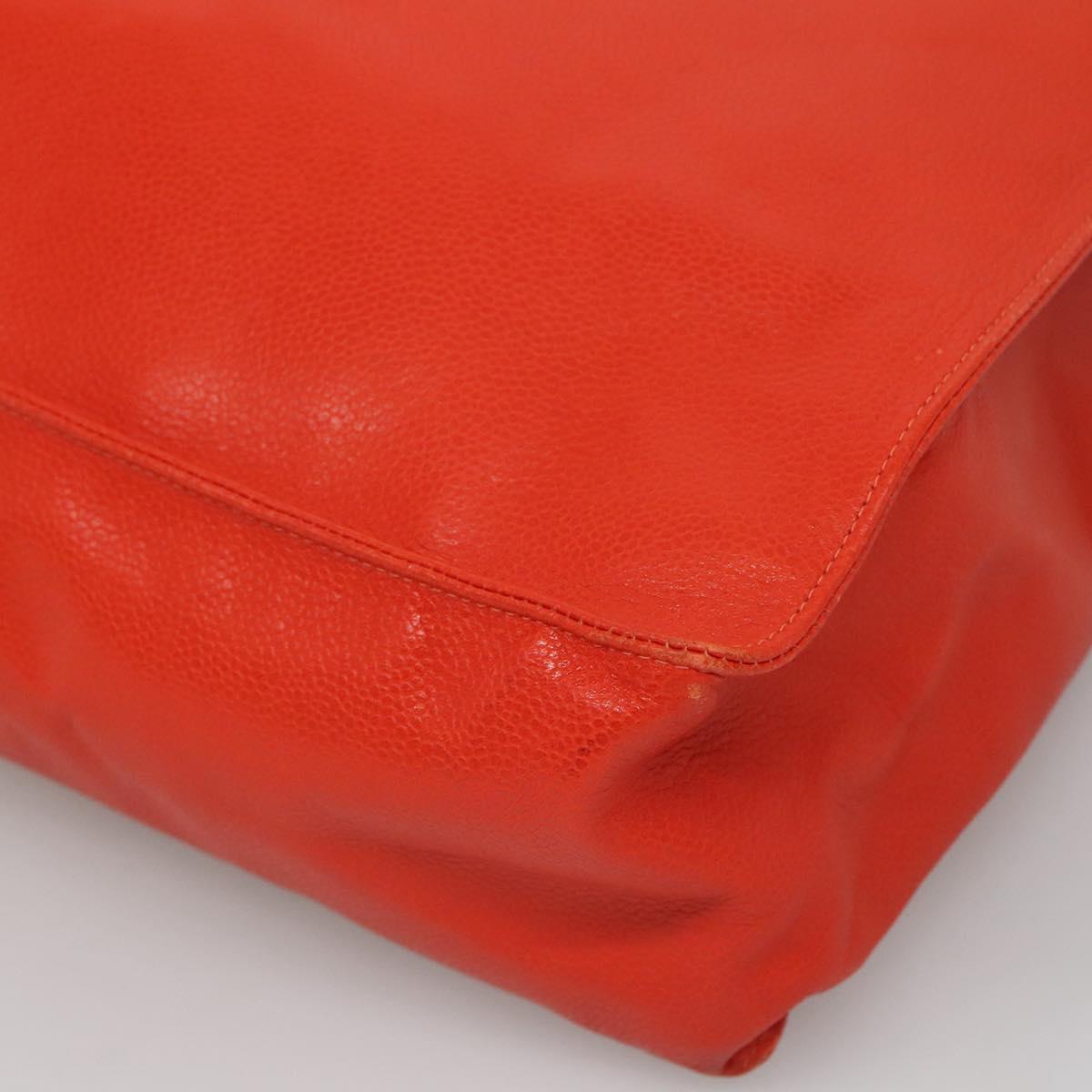 CHANEL Chain Tote Bag Caviar Skin Orange Gold CC Auth ep7741