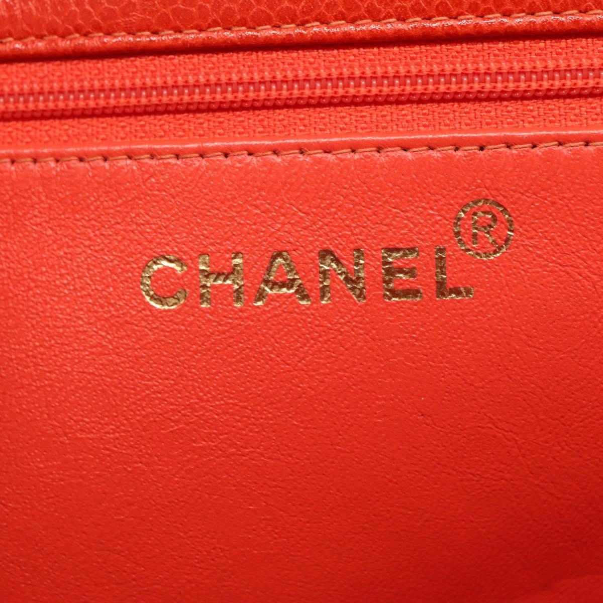 CHANEL Chain Tote Bag Caviar Skin Orange Gold CC Auth ep7741