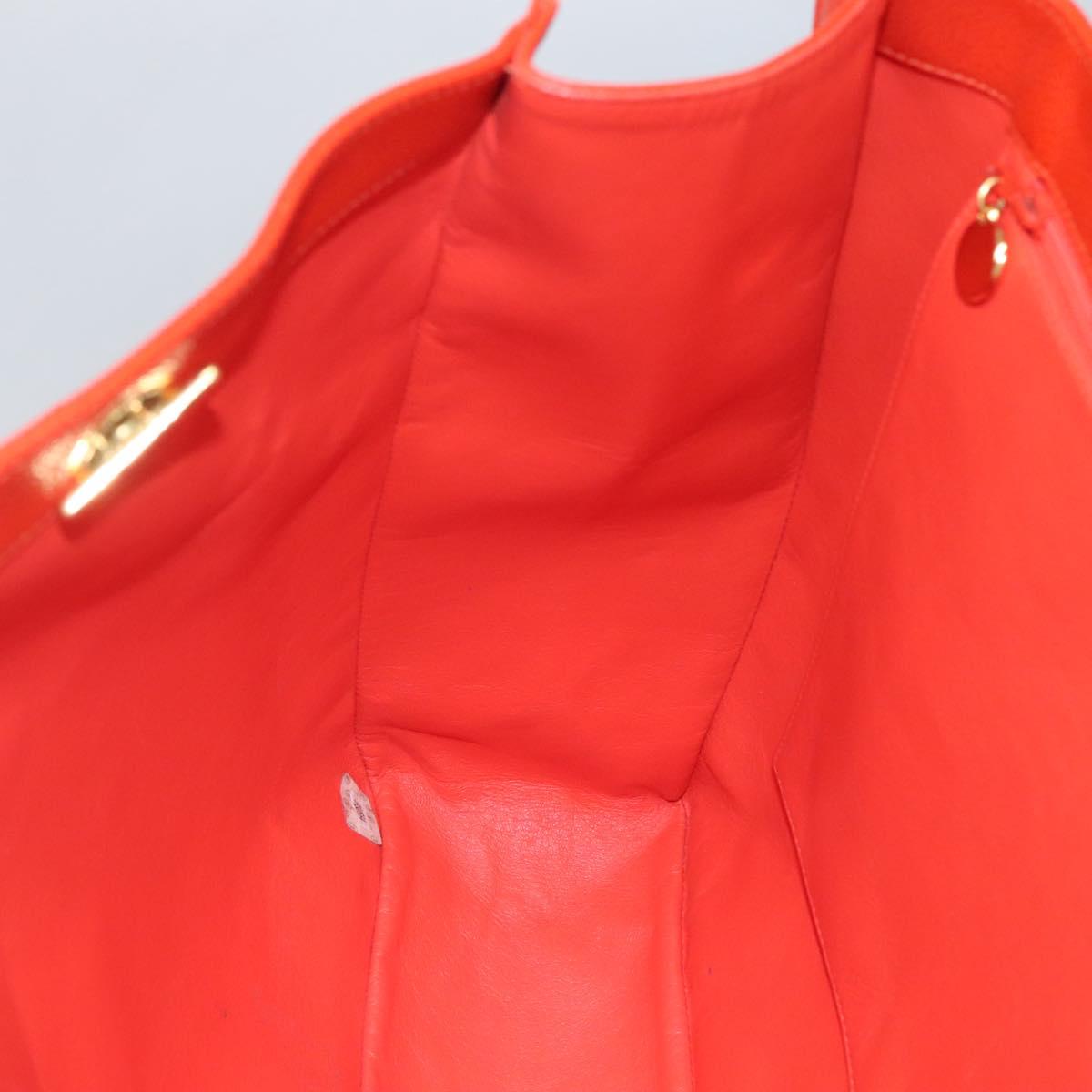 CHANEL Chain Tote Bag Caviar Skin Orange Gold CC Auth ep7741