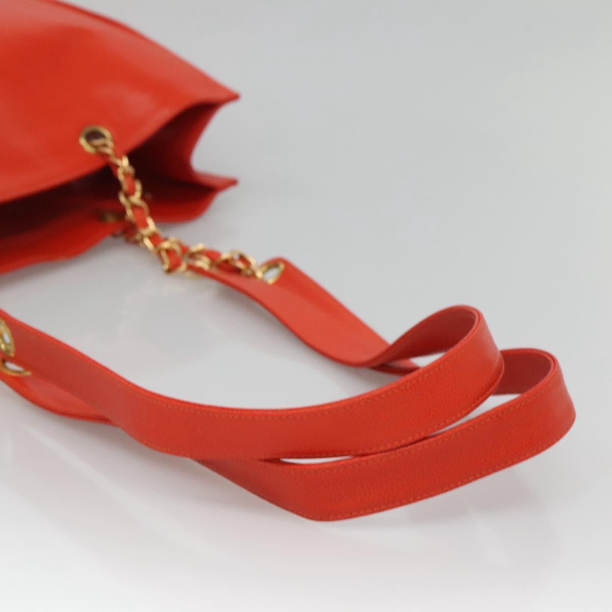 CHANEL Chain Tote Bag Caviar Skin Orange Gold CC Auth ep7741