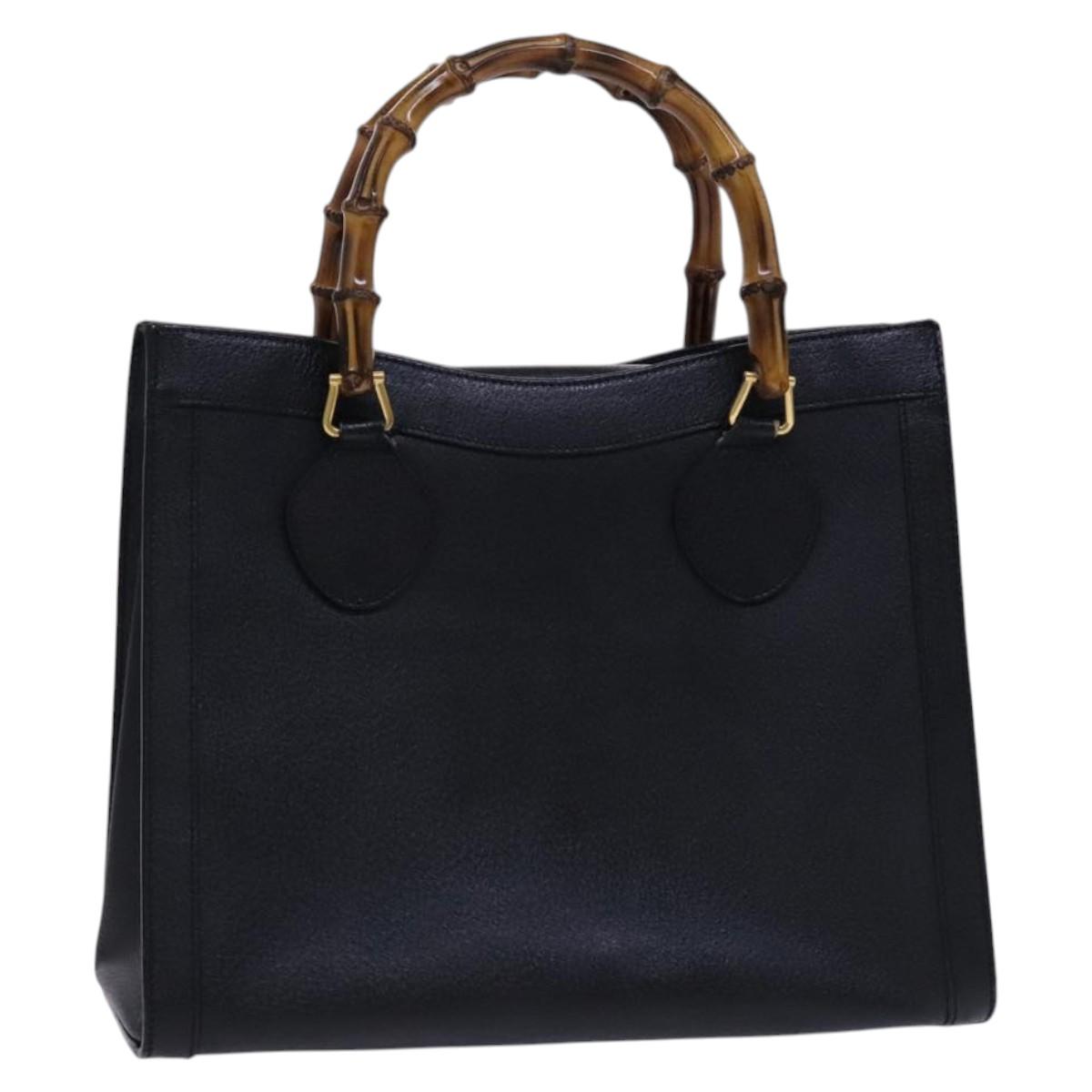 GUCCI Bamboo Hand Bag Leather Black Gold 002 1186 0260 Auth ep7750