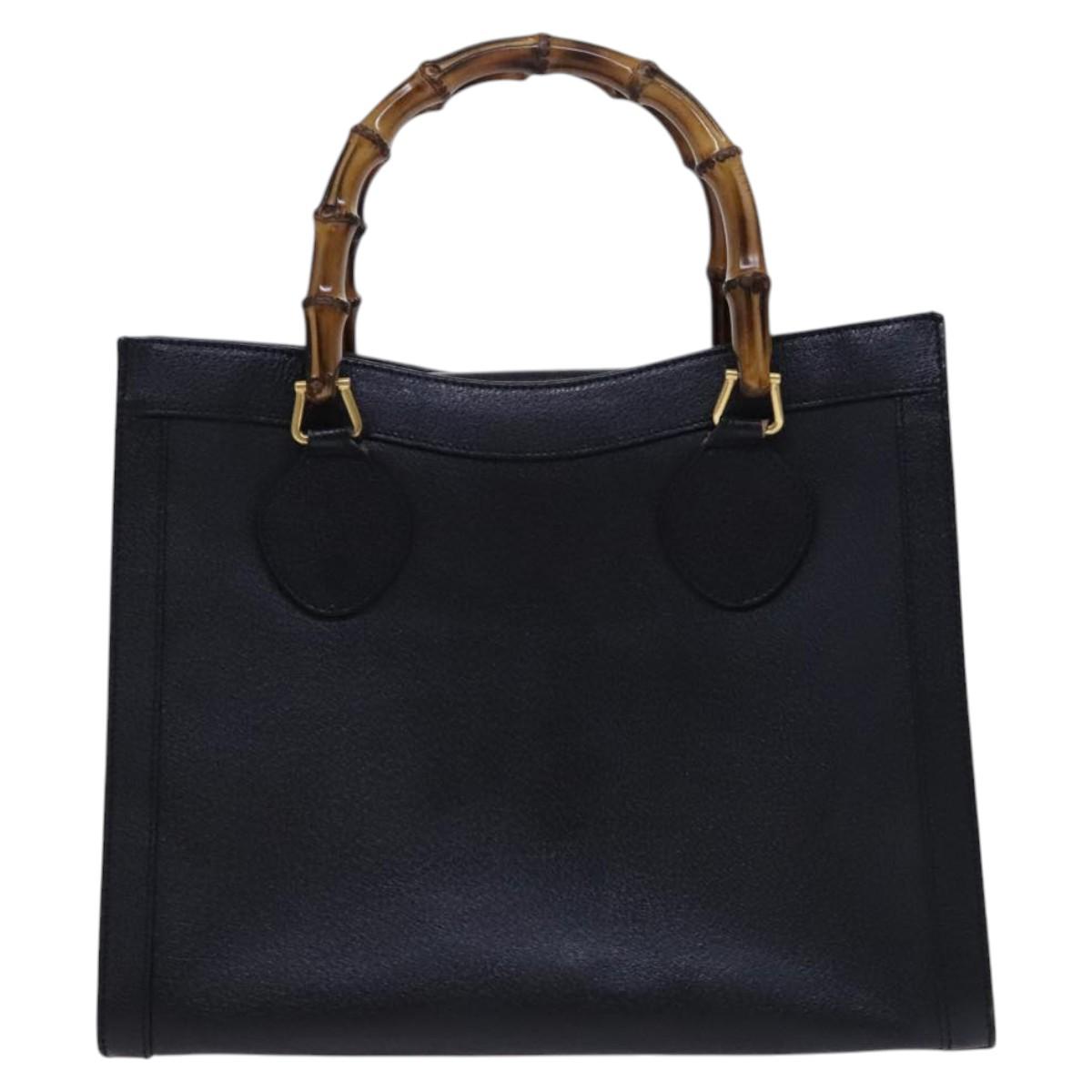 GUCCI Bamboo Hand Bag Leather Black Gold 002 1186 0260 Auth ep7750