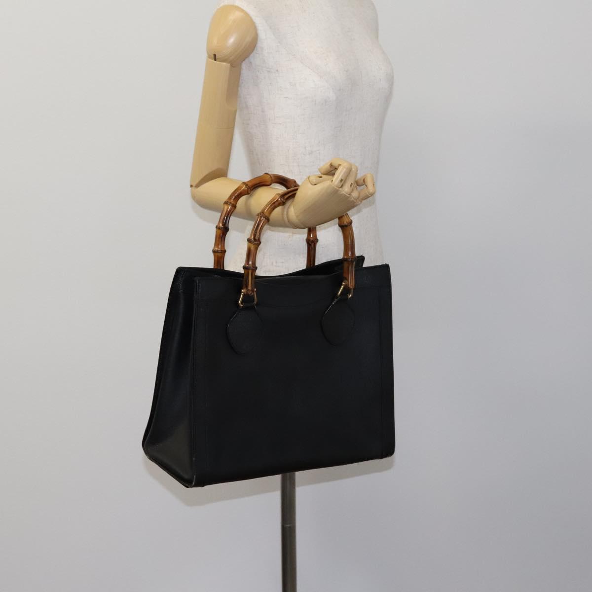 GUCCI Bamboo Hand Bag Leather Black Gold 002 1186 0260 Auth ep7750