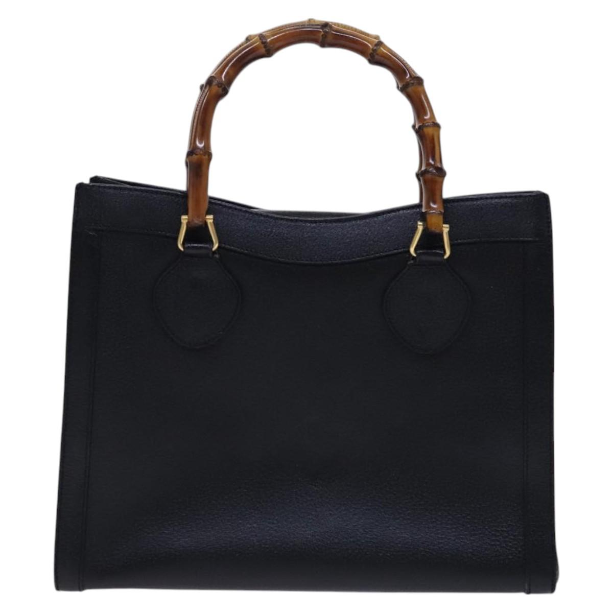 GUCCI Bamboo Hand Bag Leather Black Gold 002 1186 0260 Auth ep7750