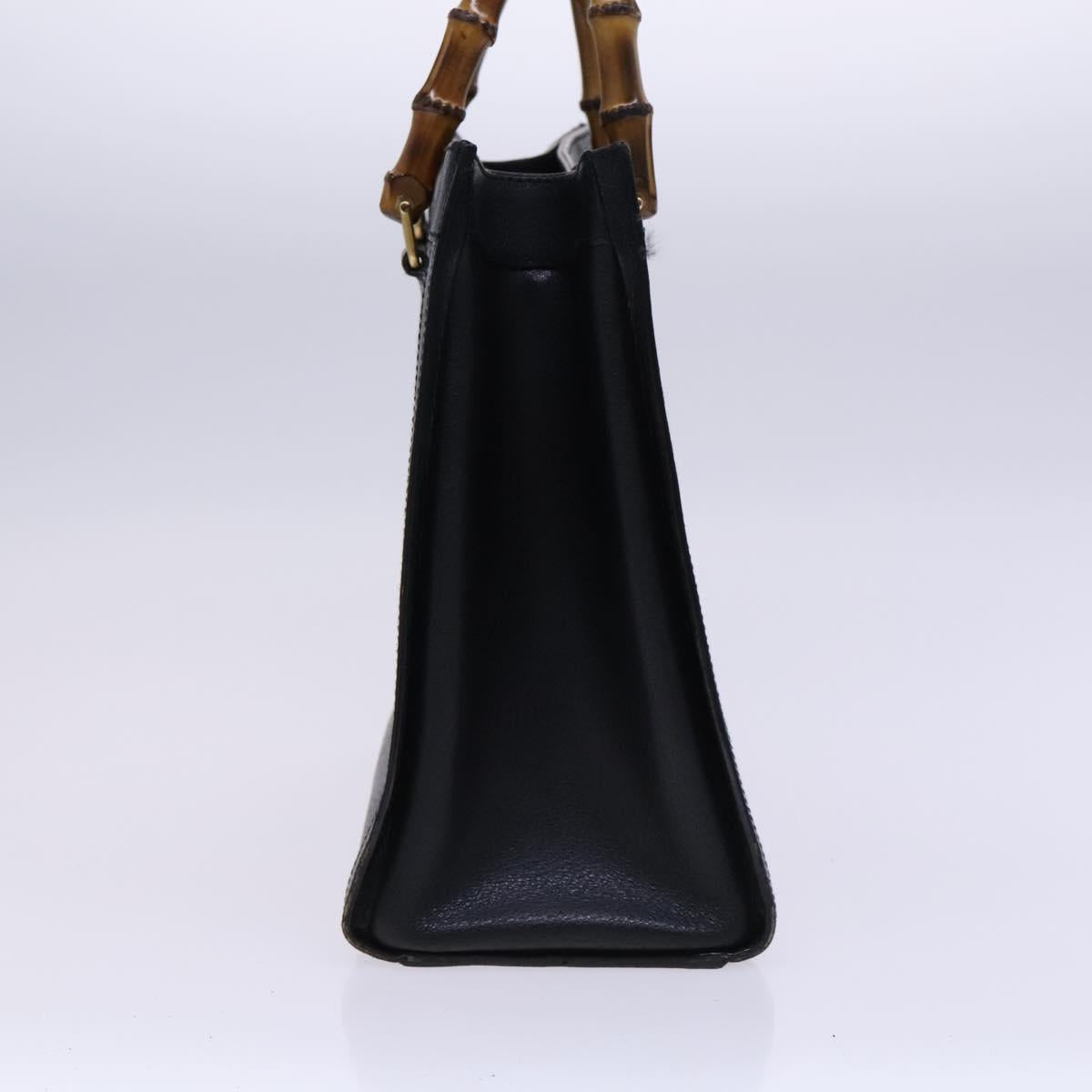GUCCI Bamboo Hand Bag Leather Black Gold 002 1186 0260 Auth ep7750