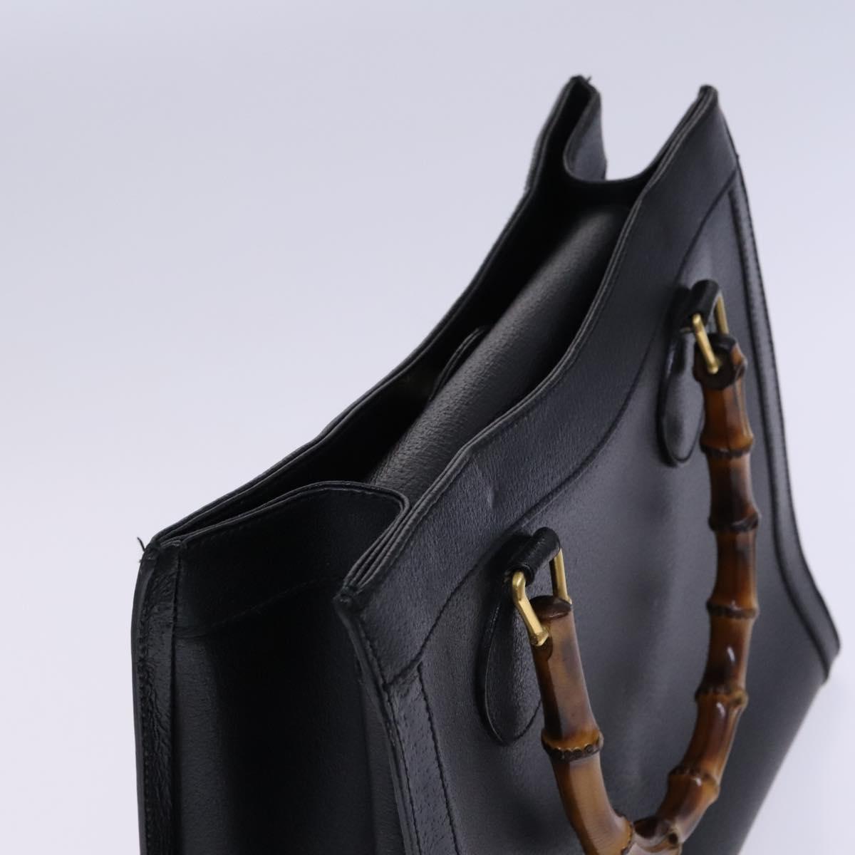 GUCCI Bamboo Hand Bag Leather Black Gold 002 1186 0260 Auth ep7750
