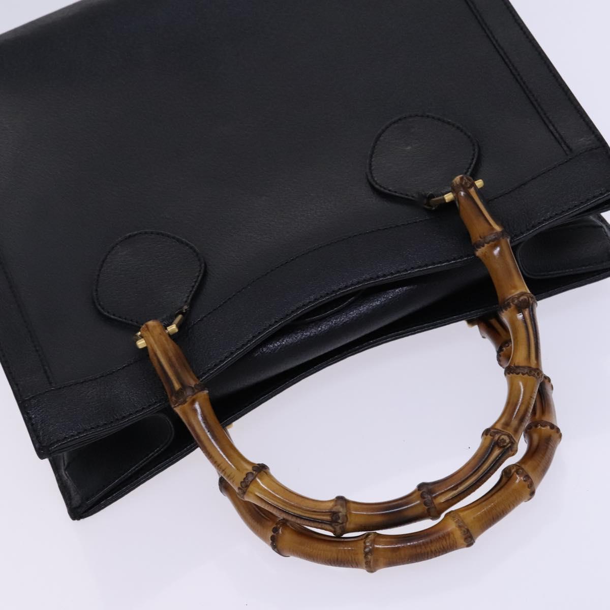 GUCCI Bamboo Hand Bag Leather Black Gold 002 1186 0260 Auth ep7750
