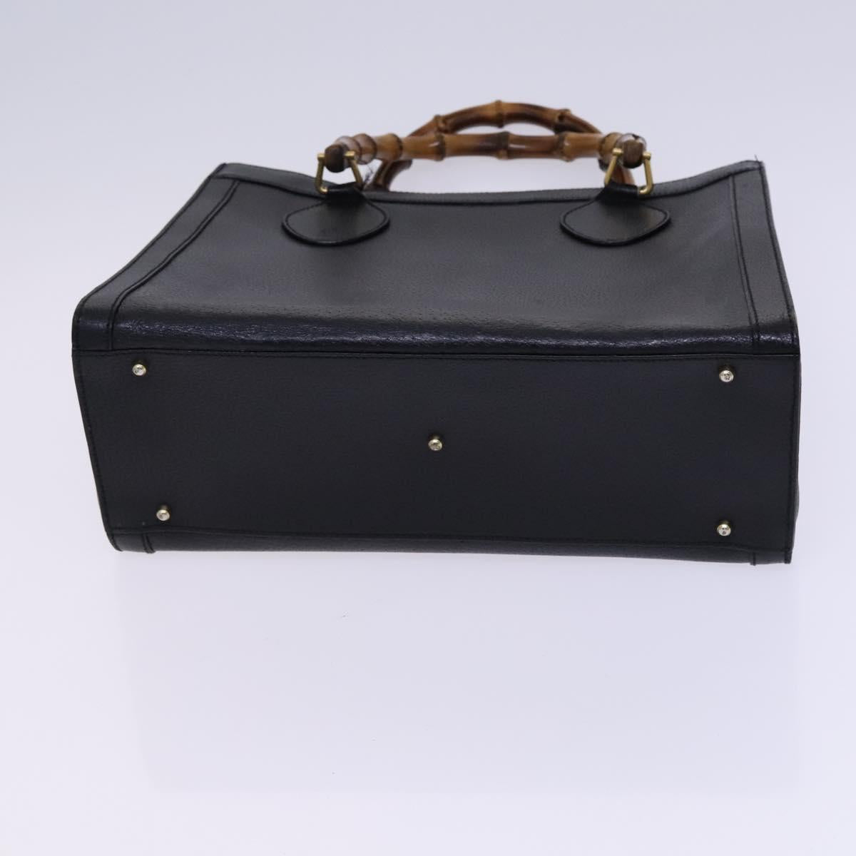GUCCI Bamboo Hand Bag Leather Black Gold 002 1186 0260 Auth ep7750