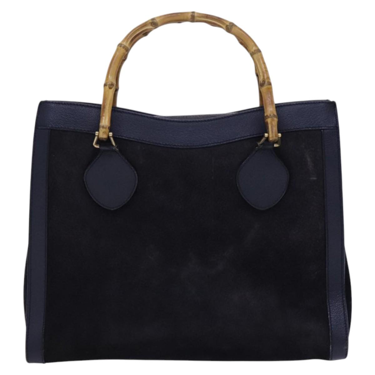 GUCCI Bamboo Hand Bag Suede Leather Navy Gold Auth ep7759